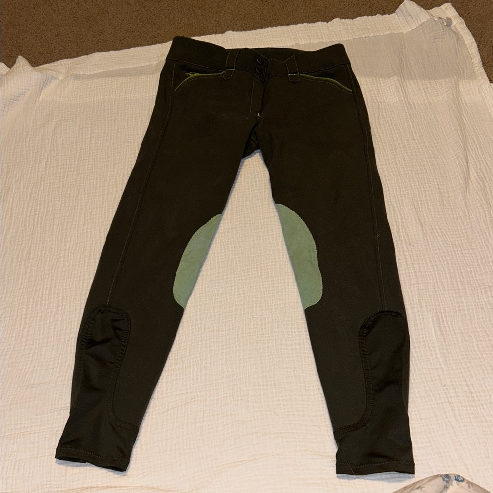 PIPER Olive Green Equestrian Pants with Light Green Patches Riding Pants  26L